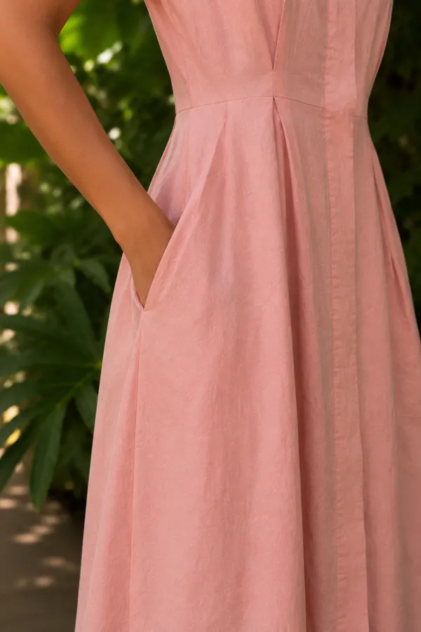 Pink_Linen_Relaxed_Midi_Shirt_Dress_For_Women