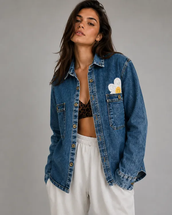Blue_Denim_Relaxed_Utility_Daisy_Applique_Overshirt_For_Women
