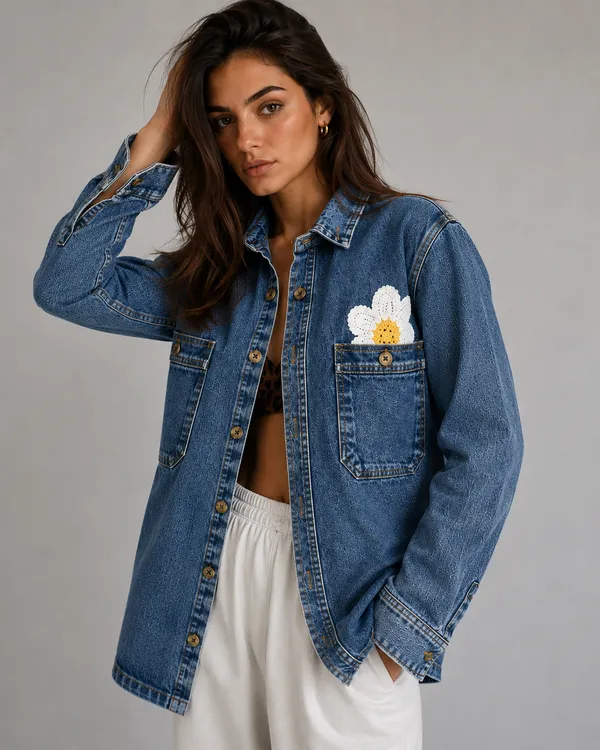 Blue_Denim_Relaxed_Utility_Daisy_Applique_Overshirt_For_Women