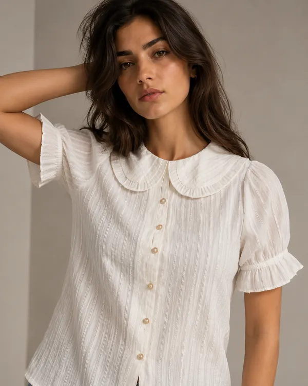 White_Cotton_Puff_Sleeve_Peter_Pan_Collar_Shirt_For_Women