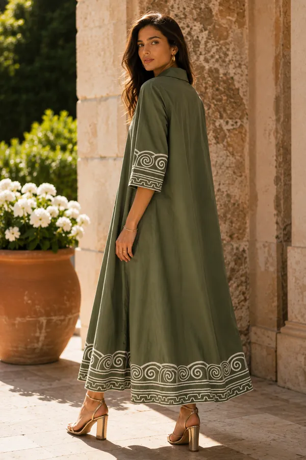 Olive_Cotton_Embroidered_Shirt_Dress_For_Women