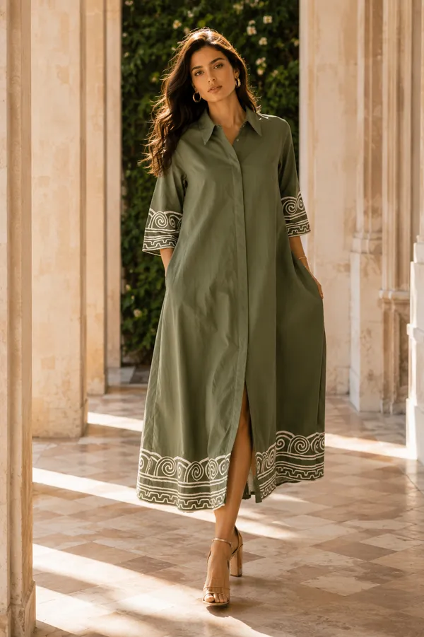 Olive_Cotton_Embroidered_Shirt_Dress_For_Women