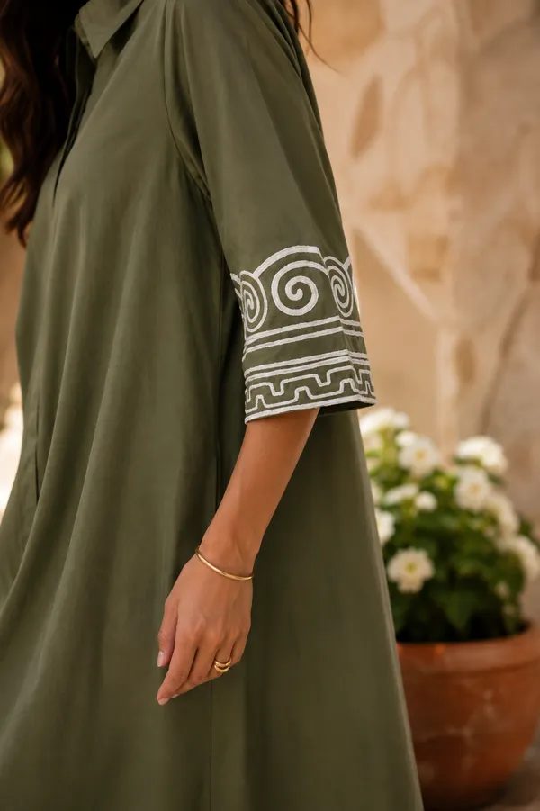 Olive_Cotton_Embroidered_Shirt_Dress_For_Women
