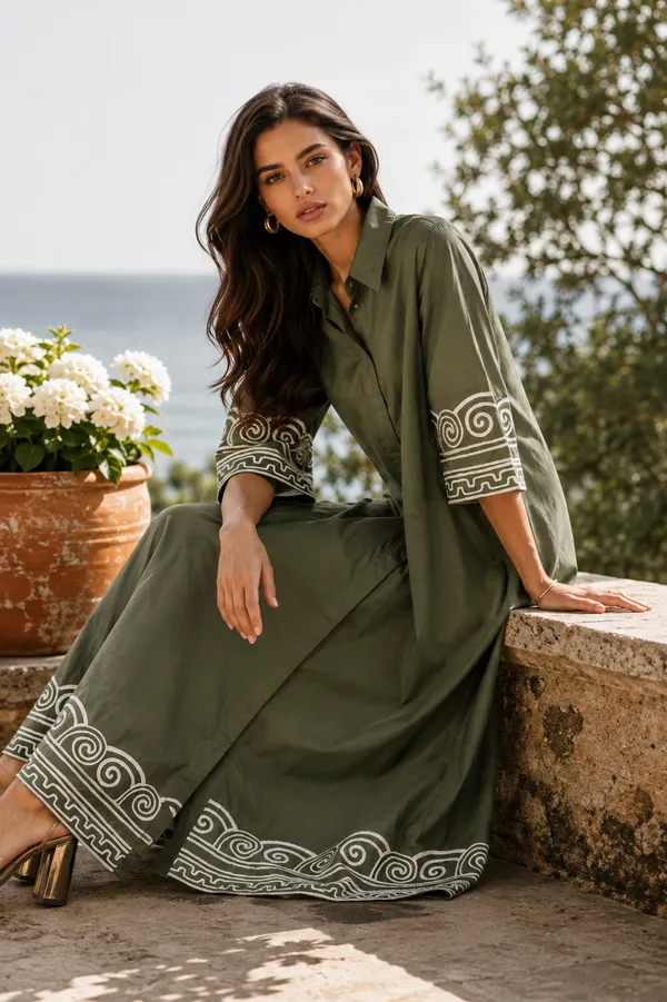 Olive_Cotton_Embroidered_Shirt_Dress_For_Women
