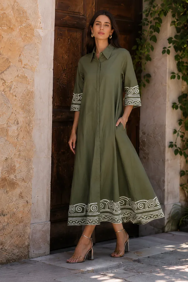 Olive_Cotton_Embroidered_Shirt_Dress_For_Women