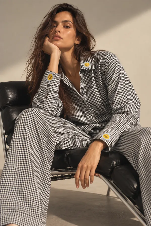 Grey_Gingham_Relaxed_Button-Down_Co-Ord_Set_For_Women