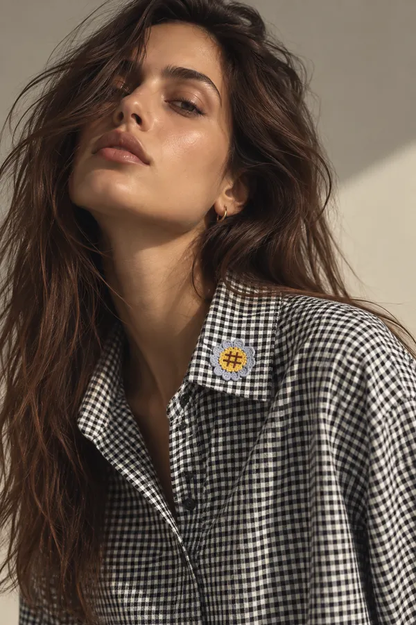 Grey_Gingham_Relaxed_Button-Down_Co-Ord_Set_For_Women