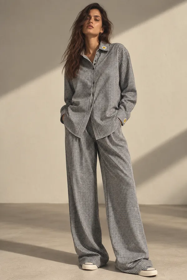 Grey_Gingham_Relaxed_Button-Down_Co-Ord_Set_For_Women