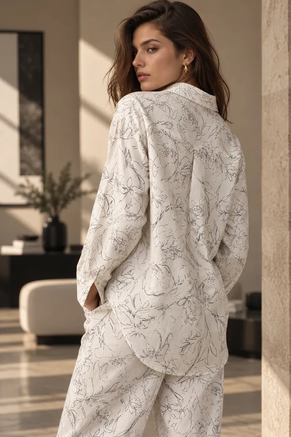 White_Cotton_Floral_Print_Oversized_Shirt_Co-Ord_Set_For_Women
