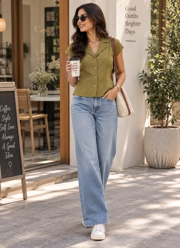 Olive_Green_Collared_Button_Front_Top_for_Women