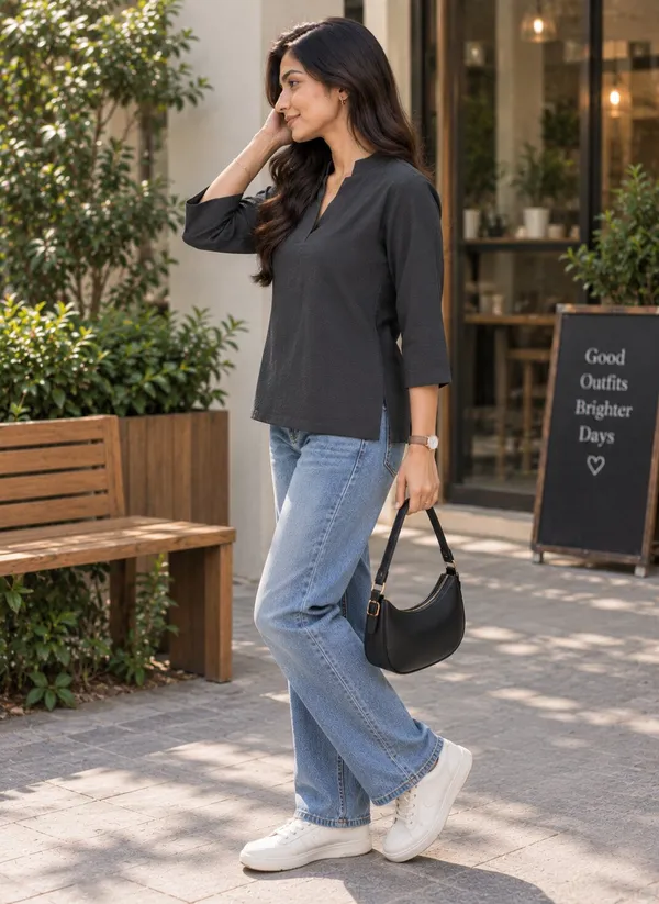 Black_Casual_V_Neck_Top_for_Women