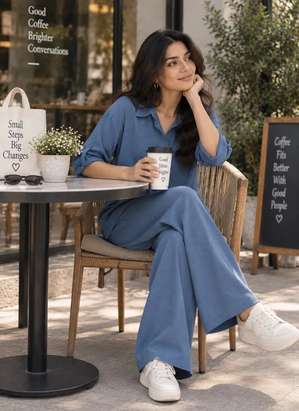 Blue_Solid_Relaxed_Fit_Shirt_And_Pants_Co-Ord_Set_For_Women