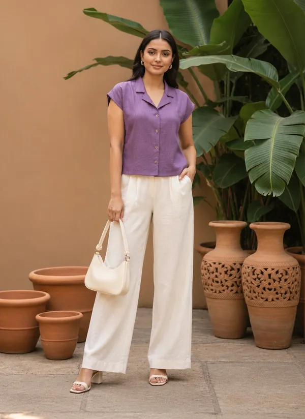 Purple_Collared_Short_Sleeve_Top_for_Women