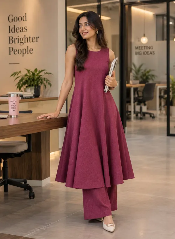Magenta_Sleeveless_Flared_Kurta_Set_for_Women