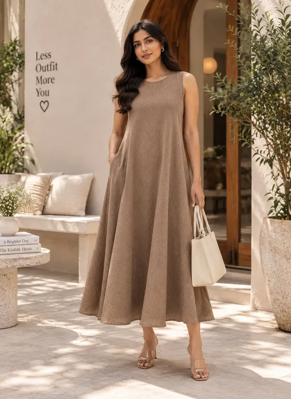 Taupe_Textured_A-Line_Maxi_Dress_for_Women