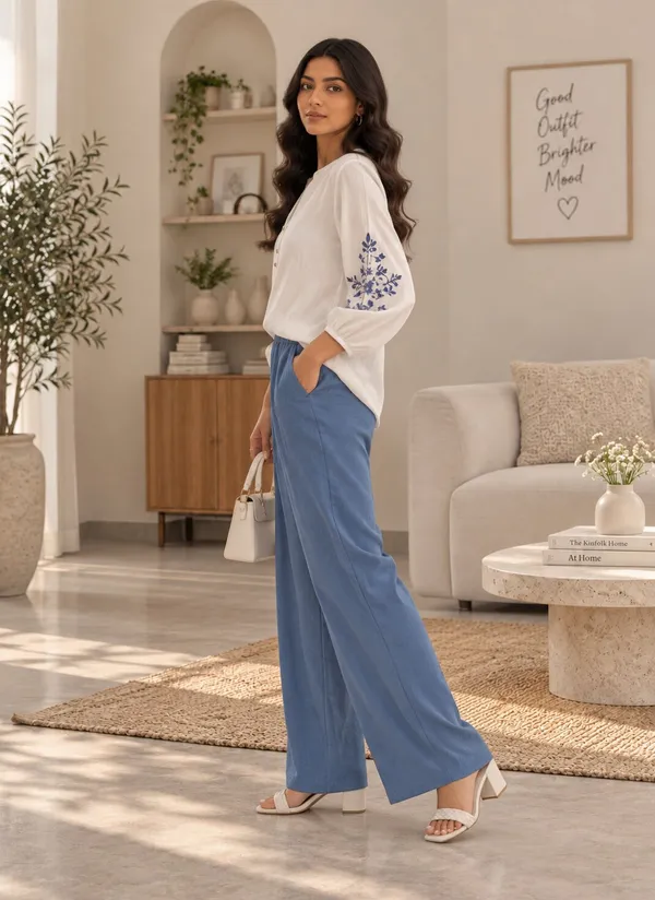 White_And_Blue_Embroidered_Wide_Leg_Co_Ord_Set_For_Women