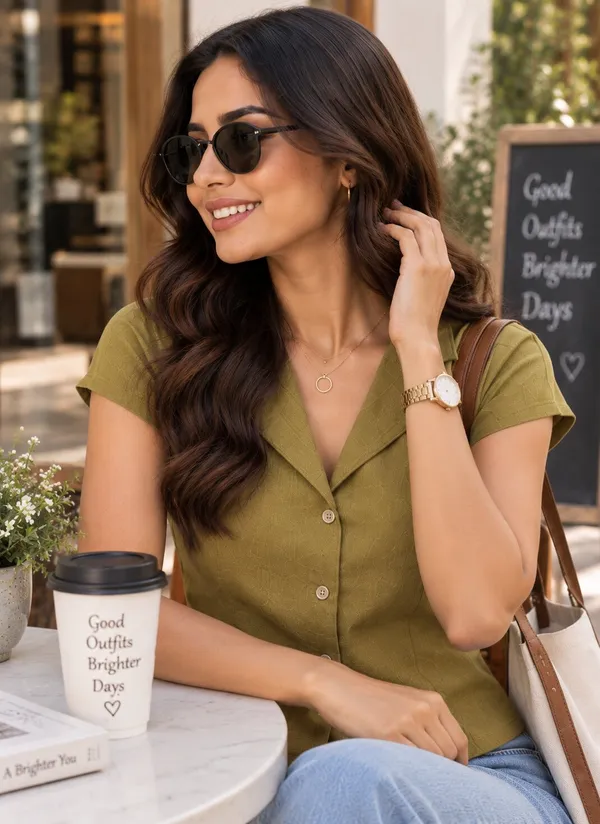 Olive_Green_Collared_Button_Front_Top_for_Women