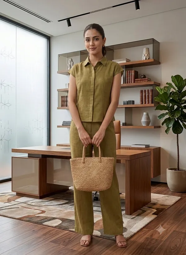 Olive_Textured_Tailored_Co_Ord_Set_For_Women