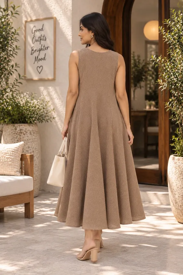 Taupe_Textured_A-Line_Maxi_Dress_for_Women