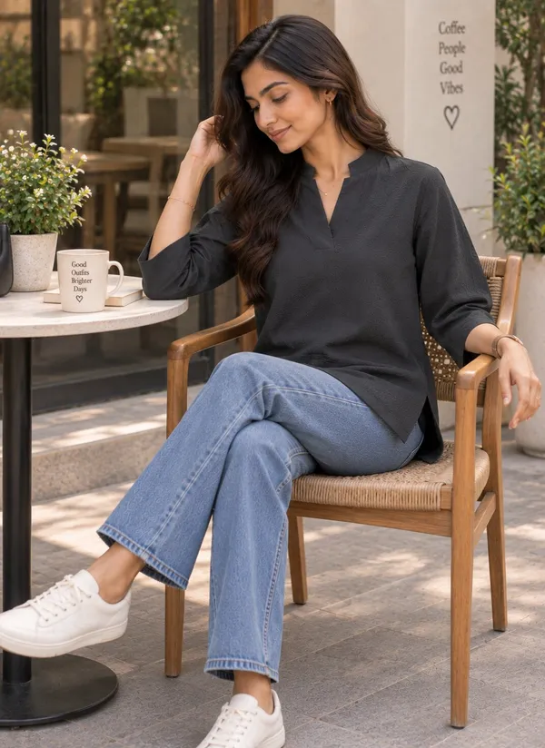 Black_Casual_V_Neck_Top_for_Women