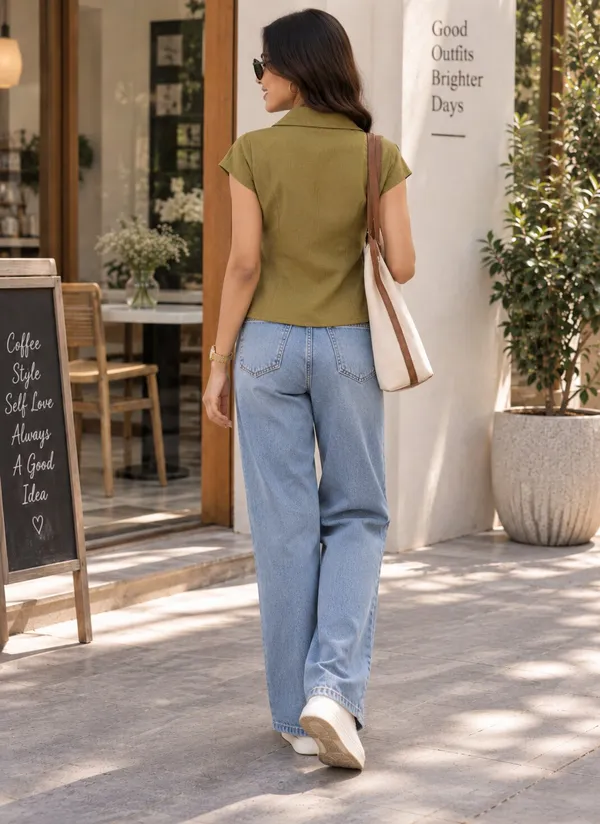 Olive_Green_Collared_Button_Front_Top_for_Women