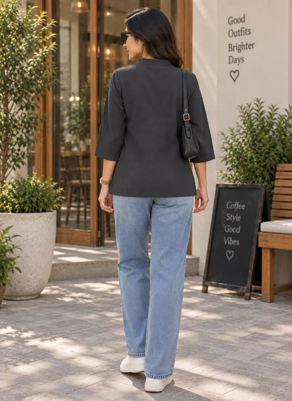 Black_Casual_V_Neck_Top_for_Women
