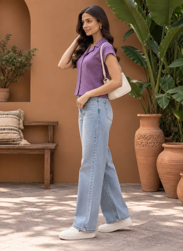 Purple_Textured_Short_Sleeve_Shirt_for_Women