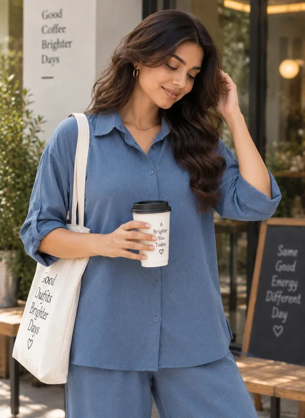 Blue_Solid_Relaxed_Fit_Shirt_And_Pants_Co-Ord_Set_For_Women