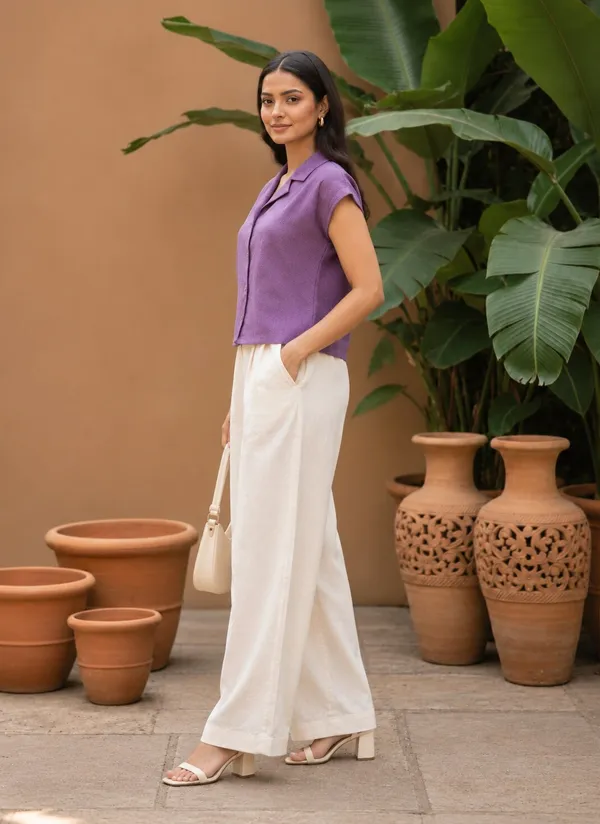 Purple_Collared_Short_Sleeve_Top_for_Women