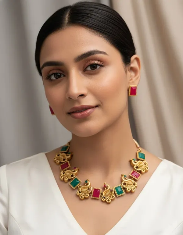 Gold_Plated_Tone_Peacock_Necklace_And_Earrings_Set_For_Women