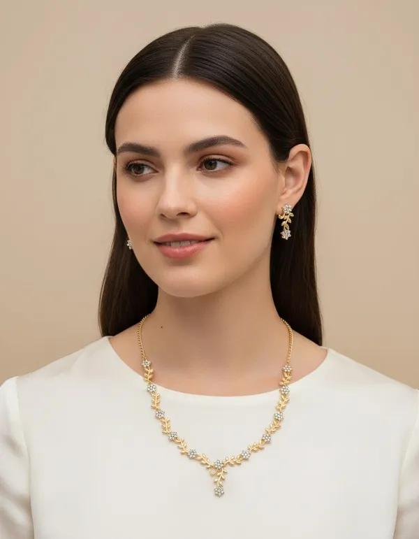 Gold-Plated_Tone_Green_Stone_Necklace_And_Earrings_Set_For_Women
