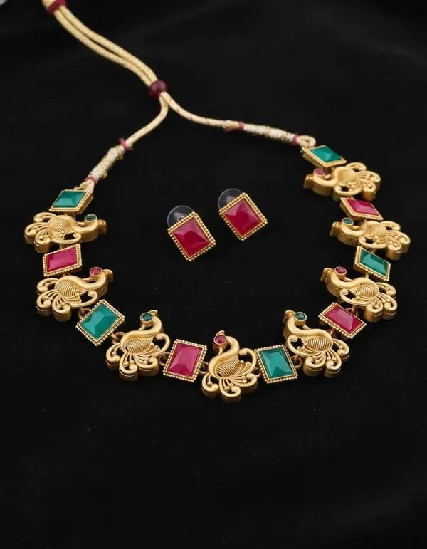 Gold_Plated_Tone_Peacock_Necklace_And_Earrings_Set_For_Women