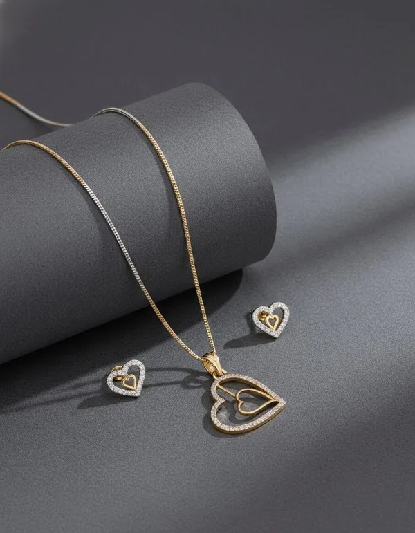 Gold_Plated_Tone_Heart_Pendant_Necklace_And_Earrings_Set_For_Women