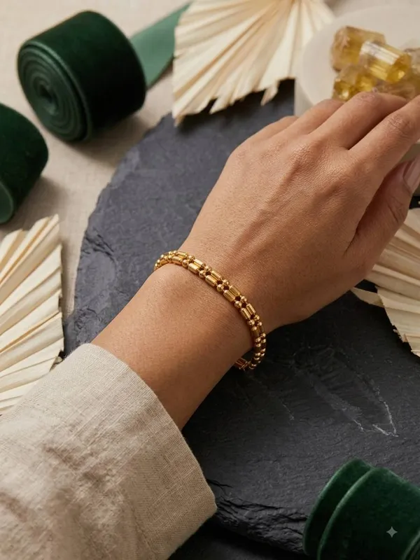 Gold-Plated_Toned_Beaded_Chain_Bracelet_For_Women