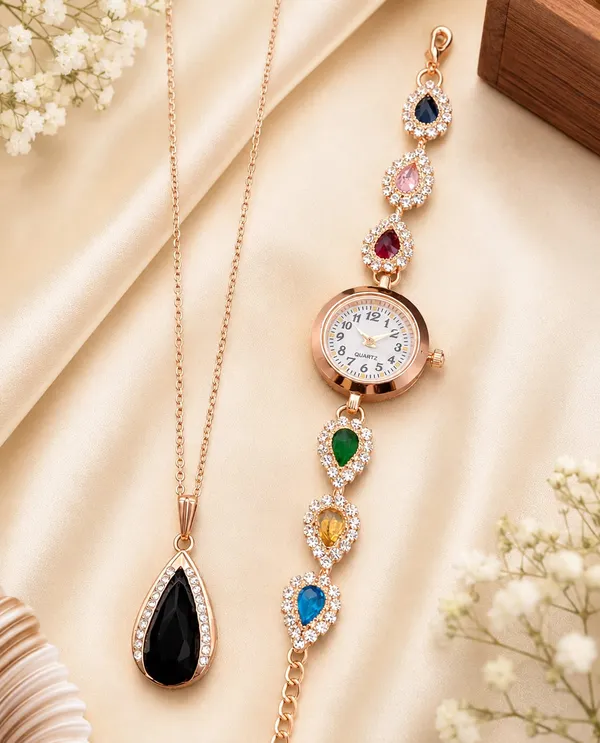 Rose_Plated_Gold_Tone_Necklace_And_Watch_Set_For_Women