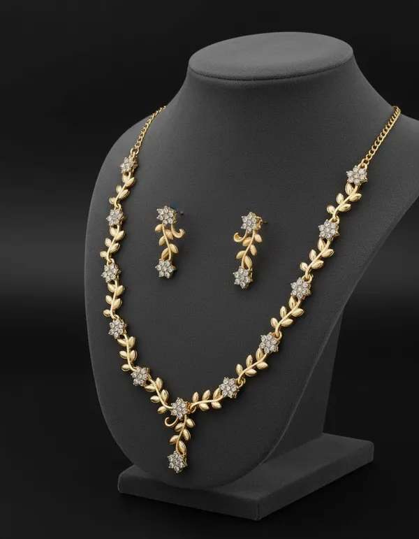 Gold_Plated_Tone_Floral_Necklace_And_Earrings_Set_For_Women