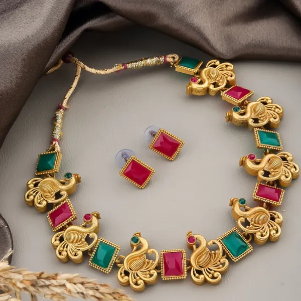 Gold_Plated_Tone_Peacock_Necklace_And_Earrings_Set_For_Women