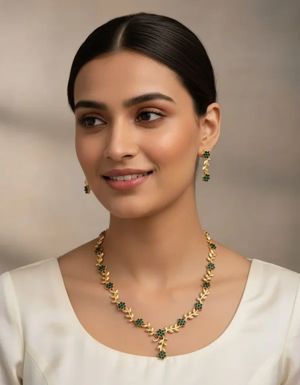 Gold-Plated_Tone_Green_Stone_Necklace_And_Earrings_Set_For_Women