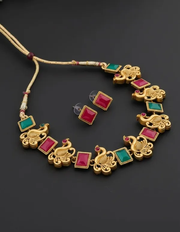 Gold_Plated_Tone_Peacock_Necklace_And_Earrings_Set_For_Women