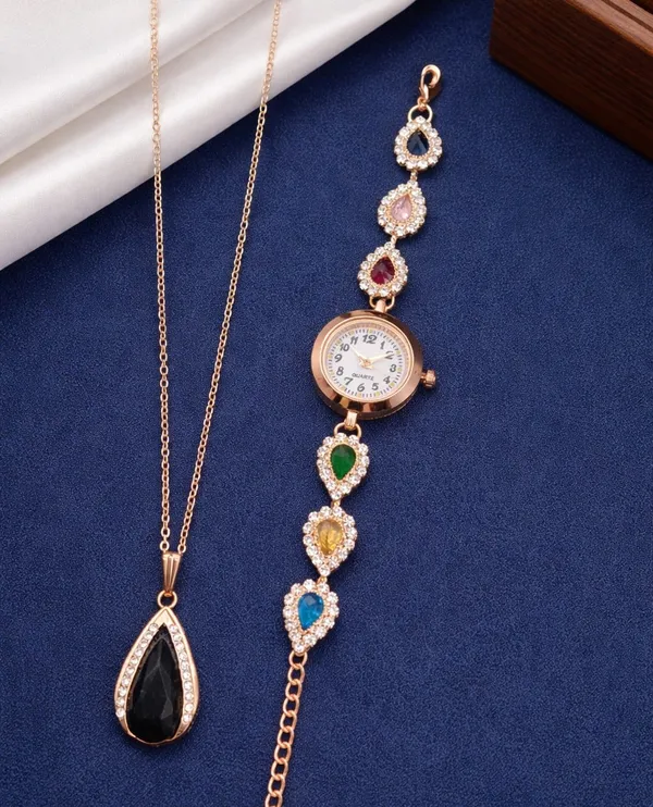 Rose_Plated_Gold_Tone_Necklace_And_Watch_Set_For_Women
