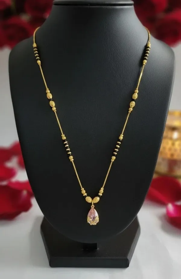 Gold_Plated_Tone_Black_Beaded_Pendant_Necklace_For_Women