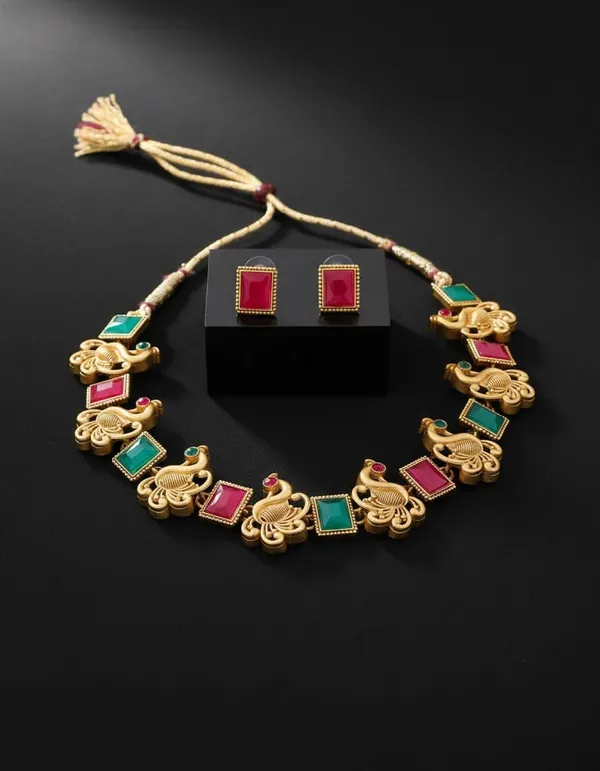 Gold_Plated_Tone_Peacock_Necklace_And_Earrings_Set_For_Women