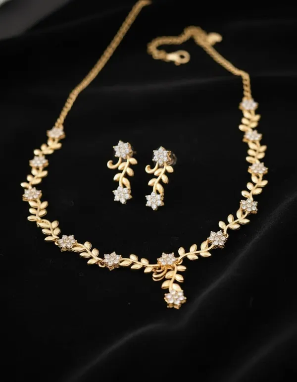 Gold_Plated_Tone_Floral_Necklace_And_Earrings_Set_For_Women