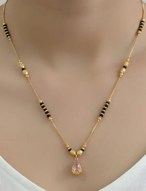 Gold_Plated_Tone_Black_Beaded_Pendant_Necklace_For_Women