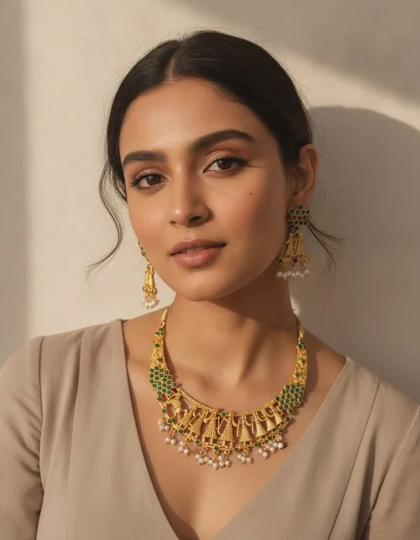Gold_Plated_Tone_Green_Stone_Necklace_Set_For_Women