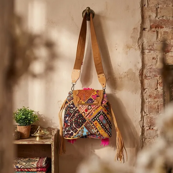 Mustard_Cotton_And_Sued_Leather_Banjara_Potli_Bag_For_Women