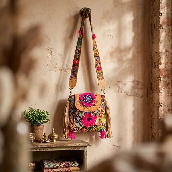 Mustard_Cotton_And_Sued_Leather_Banjara_Potli_Bag_For_Women