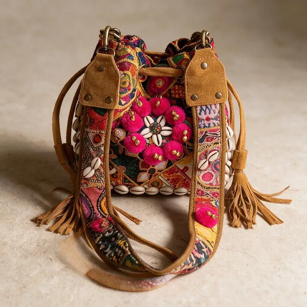 Mustard_Cotton_And_Sued_Leather_Banjara_Potli_Bag_For_Women