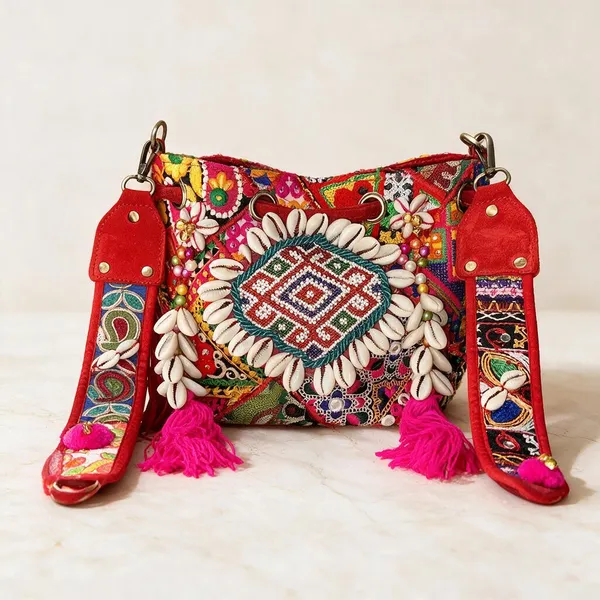 Red_Cotton_And_Sued_Leather_Banjara_Potli_Bag_For_Women