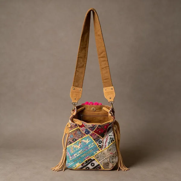 Mustard_Cotton_And_Sued_Leather_Banjara_Potli_Bag_For_Women